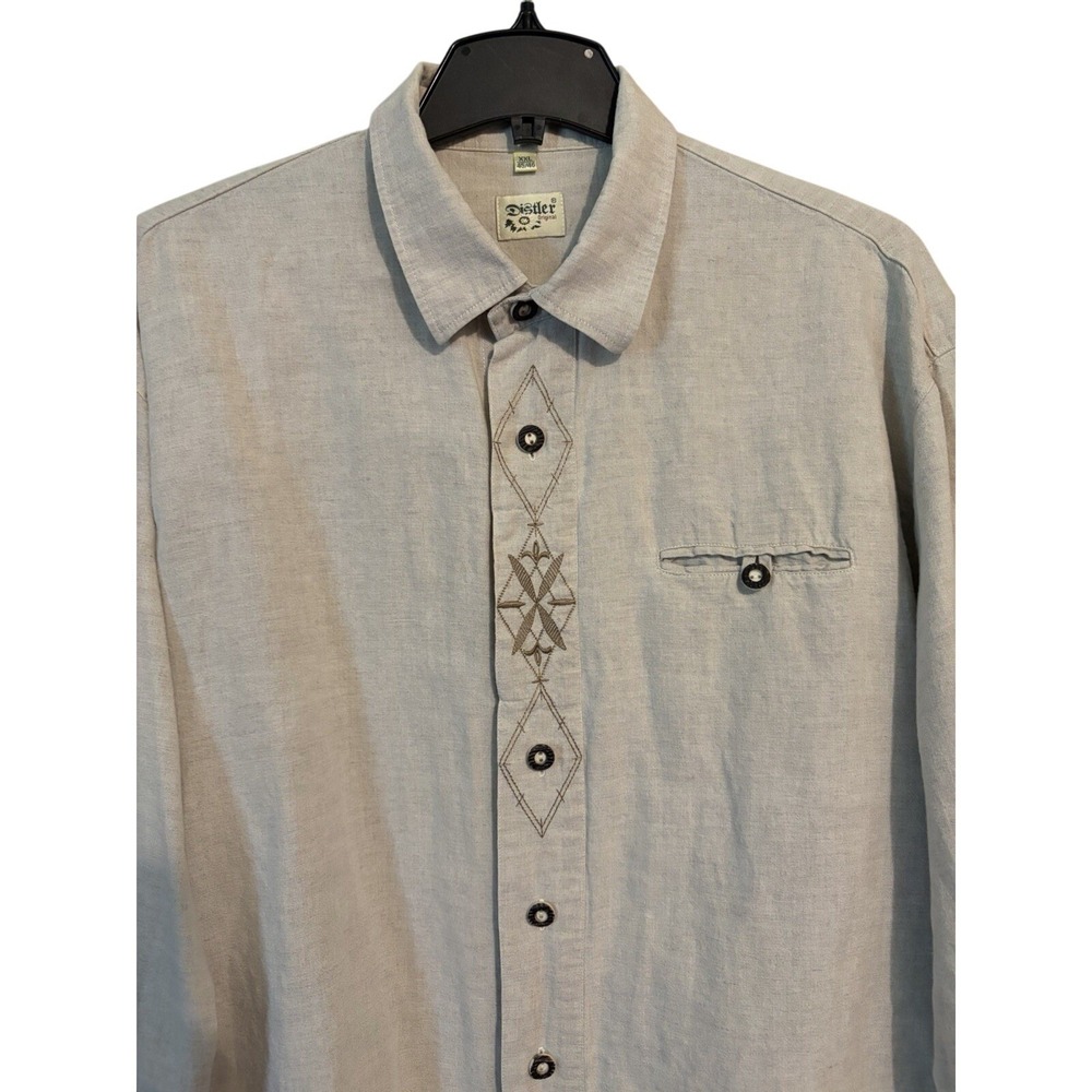 VTG Distler Original Linen Blend Edelweiss Embroidered L/S Shirt Men's 2XL - Picture 4 of 16